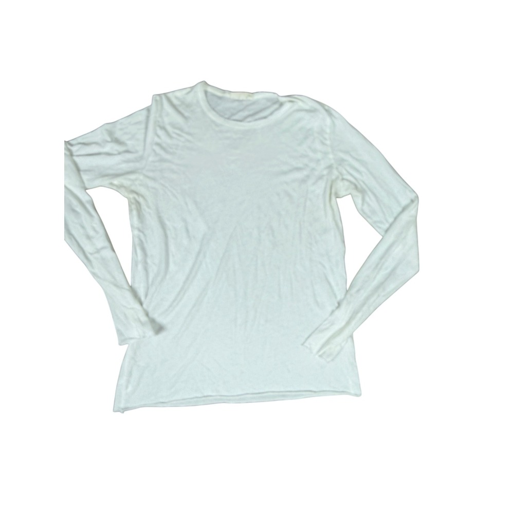 Skin Shirt Womens 1 White Long Sleeve Pima Cotton Crew Neck Raw Hem Lightweight